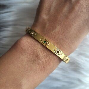 18K Gold Plated Protector Evil Eye Cuff Bracelet Jewelry for Ladies